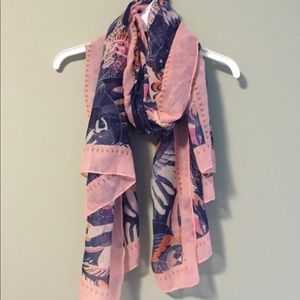Francesca’s Pink, Navy, & Orange Bird Print Scarf